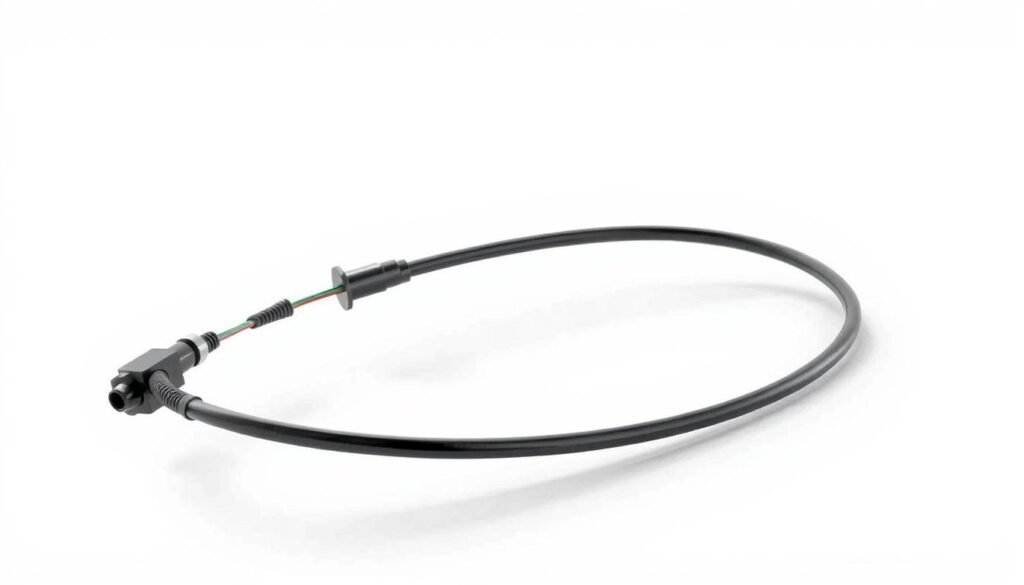 A highly detailed, technical illustration of a front left driver side door handle release cable, showcased against a clean, white background. The cable should be prominently featured, with its individual components - such as the inner wire, outer sheath, and attachment points - clearly visible and meticulously rendered. Utilize precise, engineering-inspired lighting to accentuate the cable's materials and intricate structure, creating a sense of depth and dimensionality. Capture the cable from an angled, three-quarter view to provide a comprehensive understanding of its form and function. The overall tone should convey a professional, informative atmosphere suitable for a product specifications section. A highly detailed, technical illustration of a front left driver side door handle release cable, showcased against a clean, white background. The cable should be prominently featured, with its individual components - such as the inner wire, outer sheath, and attachment points - clearly visible and meticulously rendered. Utilize precise, engineering-inspired lighting to accentuate the cable's materials and intricate structure, creating a sense of depth and dimensionality. Capture the cable from an angled, three-quarter view to provide a comprehensive understanding of its form and function. The overall tone should convey a professional, informative atmosphere suitable for a product specifications section.