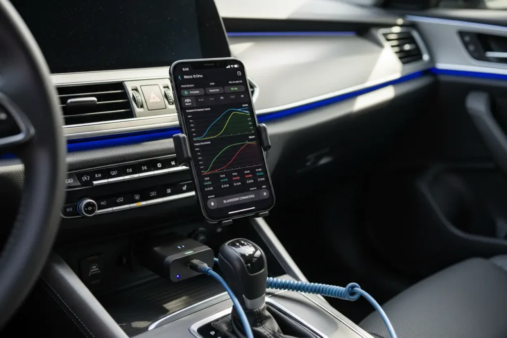 Bluetooth OBD2 scanner for iPhone in use