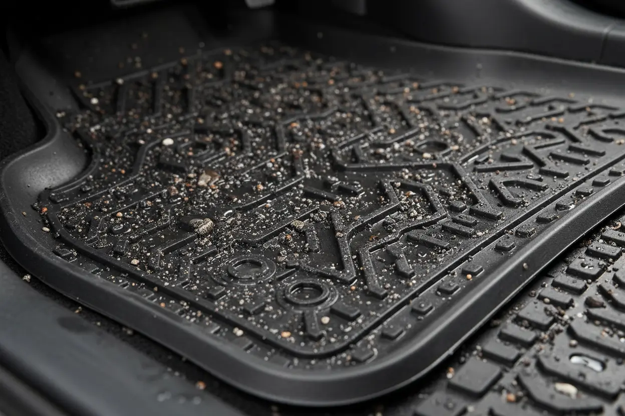 Mats That Trap Dirt A heavy duty car floor mat review showing dirt and water containment.
