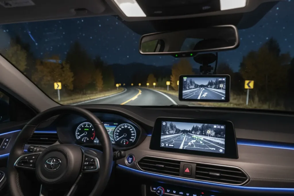 Dash cam recording night driving