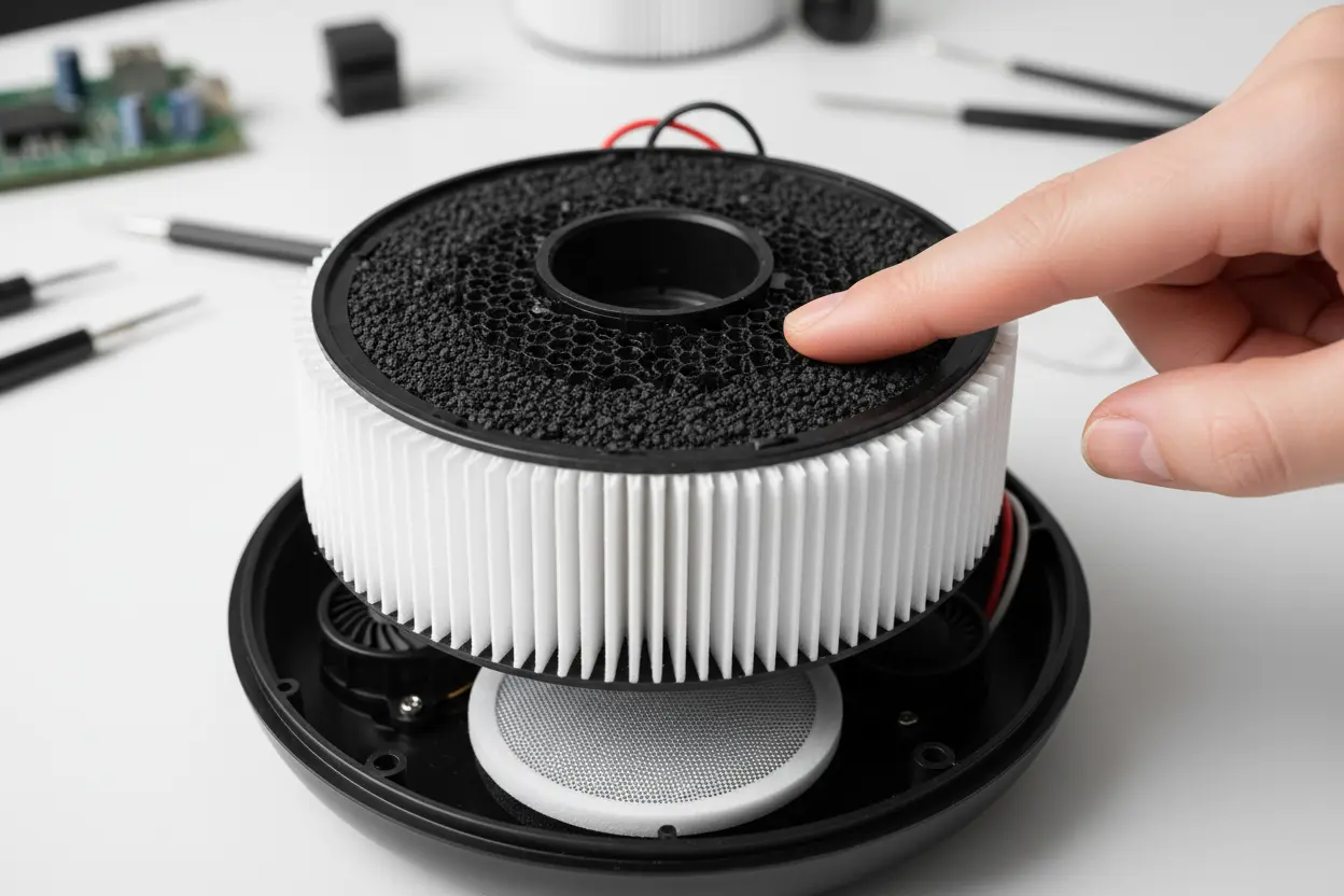 HEPA and carbon filters in a car air purifier