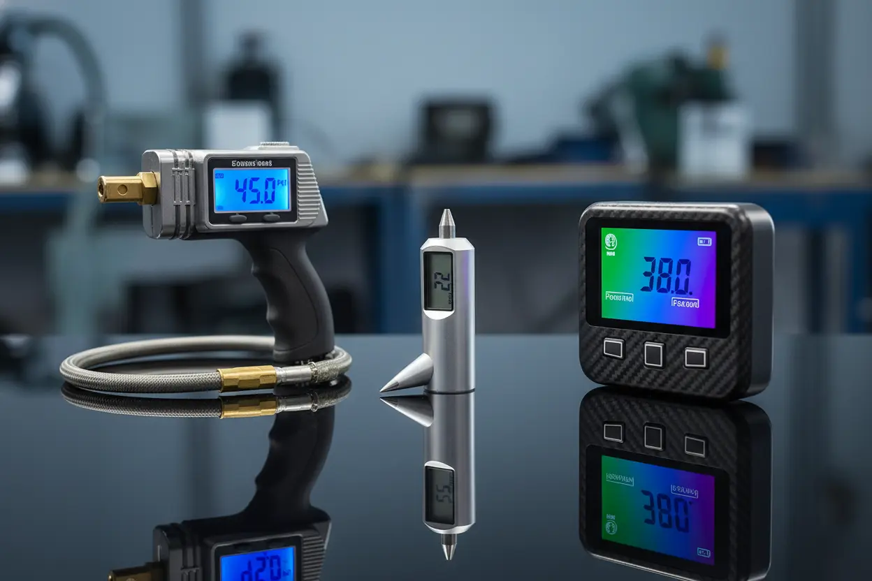 Best Digital Tire Pressure Gauges Three different models of digital tire pressure gauge high accuracy.