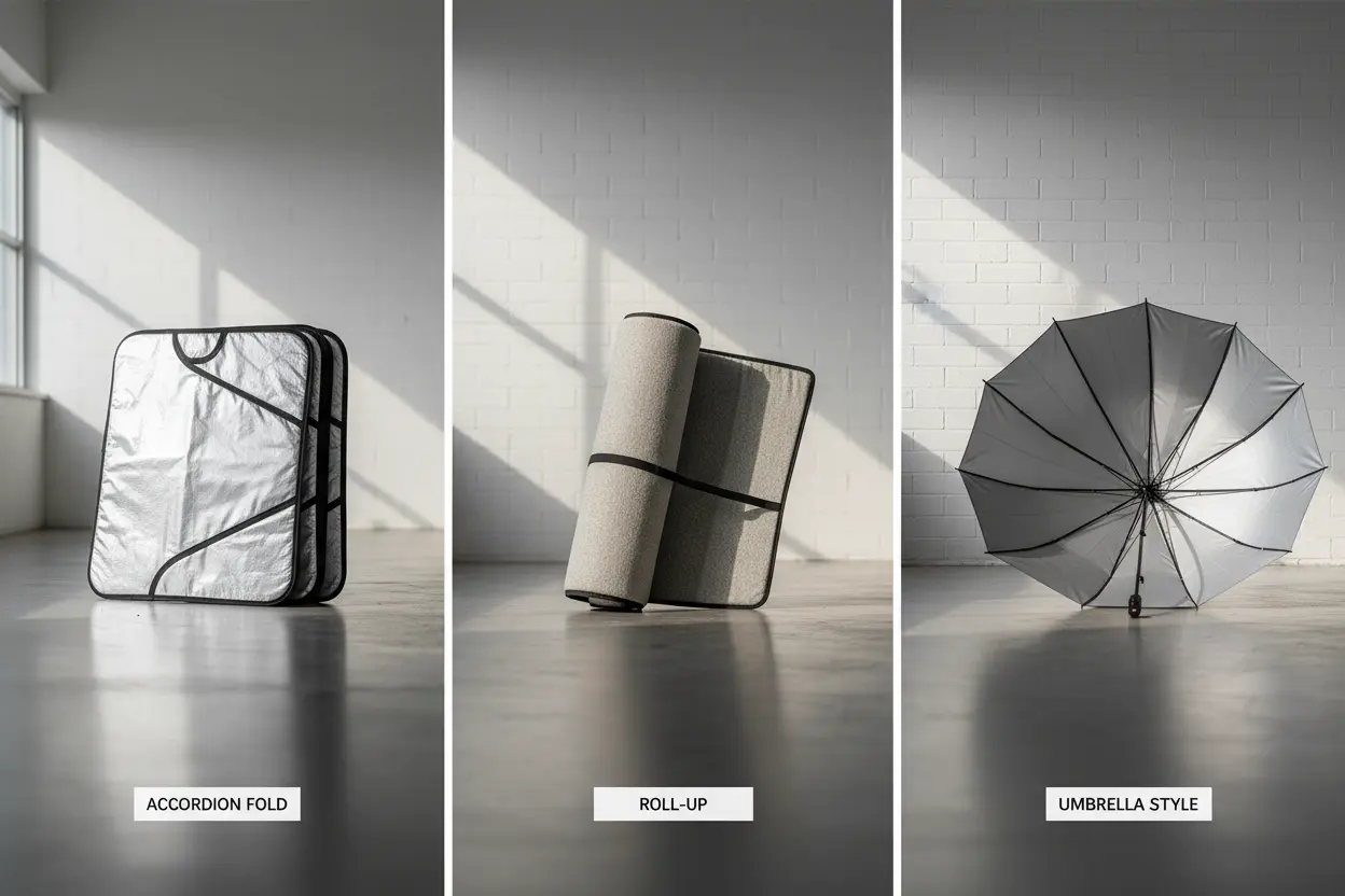 Different Types of Car Sun Shades Accordion, roll-up, and umbrella car sun shades