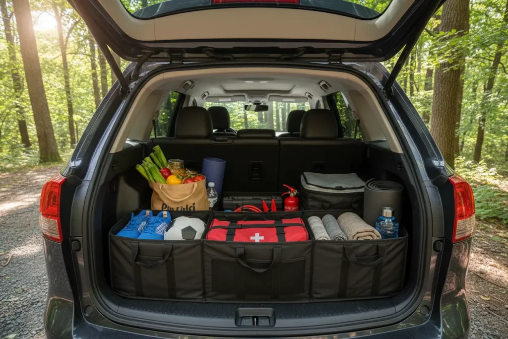 Car trunk organizer for SUV in a tidy vehicle