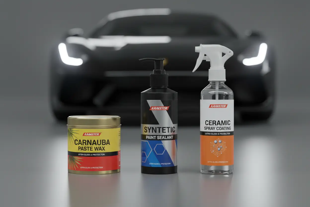 Carnauba, synthetic, and ceramic car wax products for dark cars