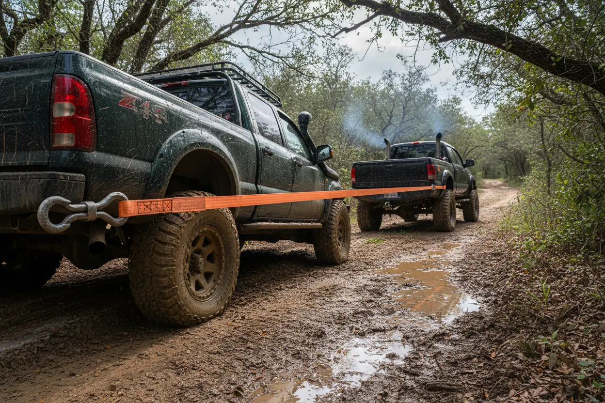 Reinforced stitching on heavy duty tow strap