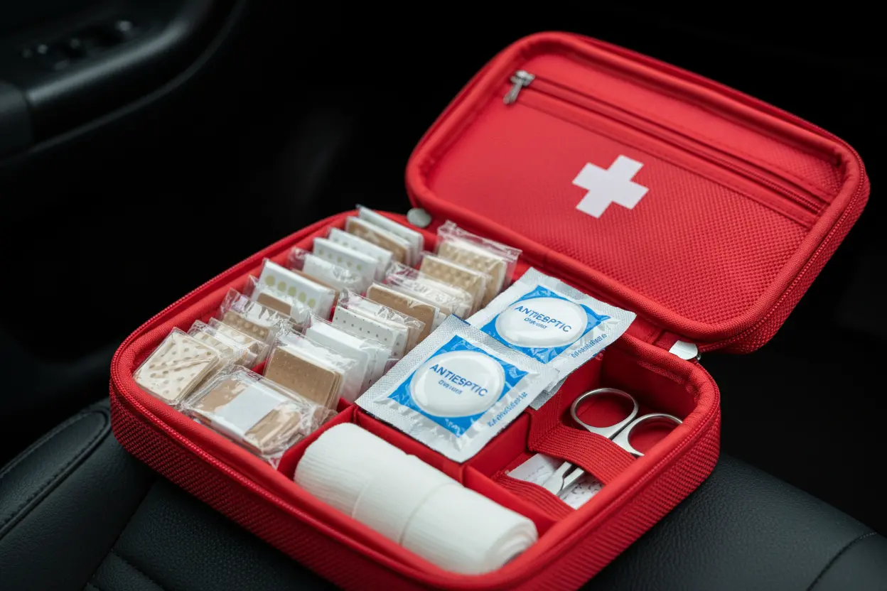Interior of Compact Car First Aid Kit