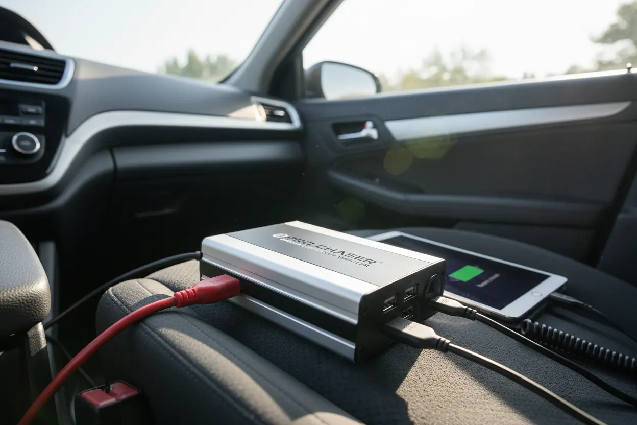Pro-Chaser Power Inverter charging devices in car
