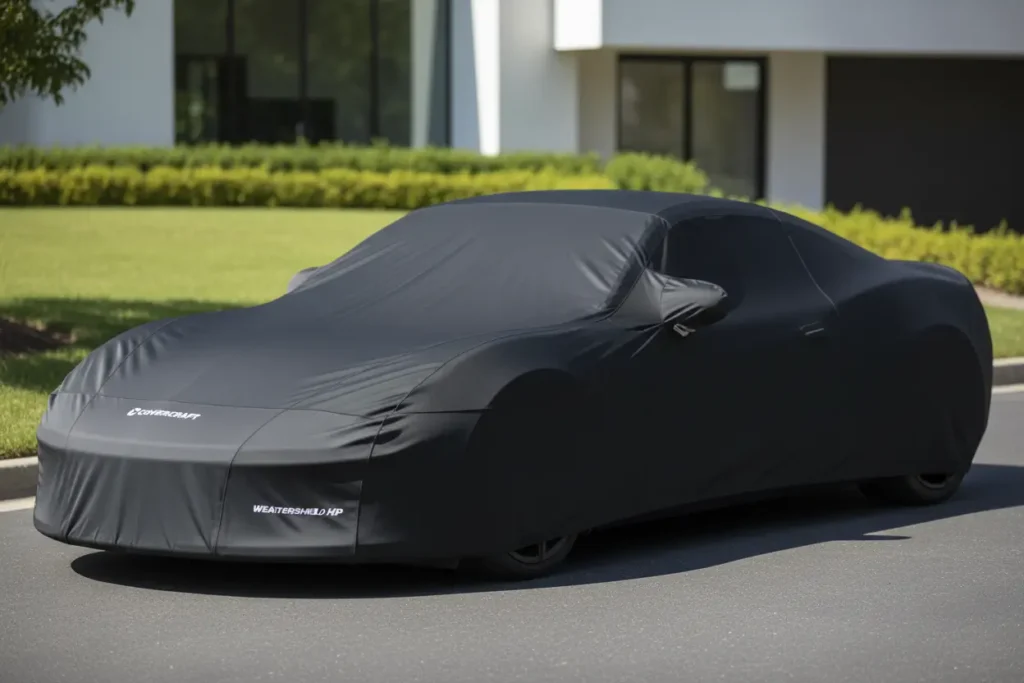 Black sports car with a perfectly fitted Covercraft Weathershield HP car cover