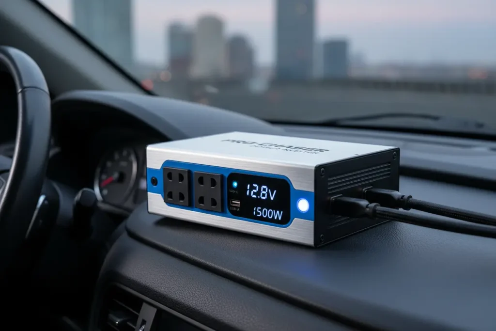Pro-Chaser Power Inverter on car dashboard