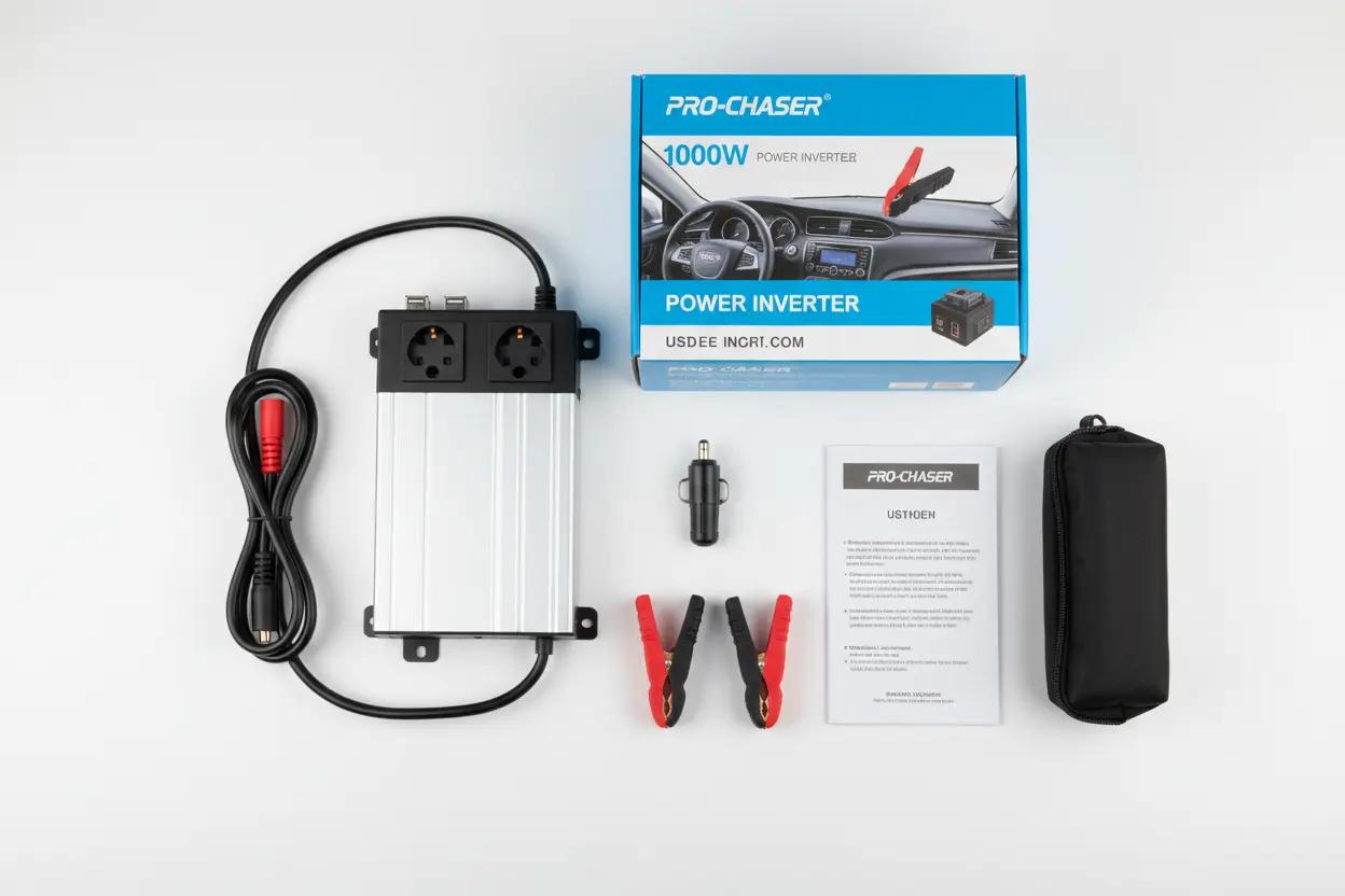Pro-Chaser Power Inverter and accessories flat lay