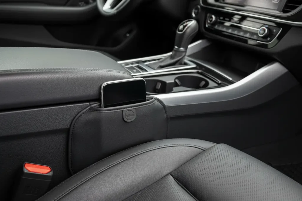 SSNNUU Car Seat Gap Filler in car with phone