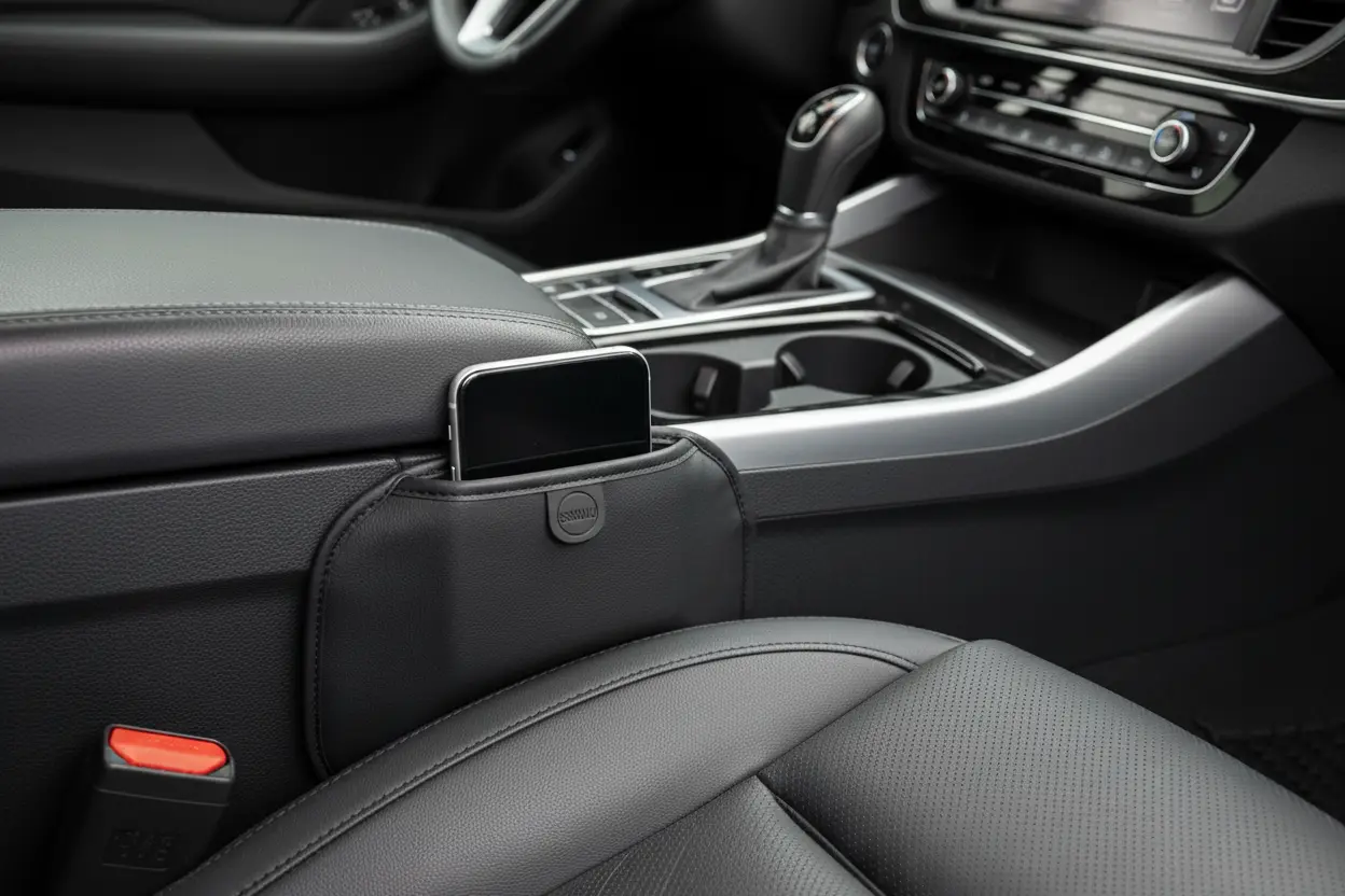 SSNNUU Car Seat Gap Filler in car with phone