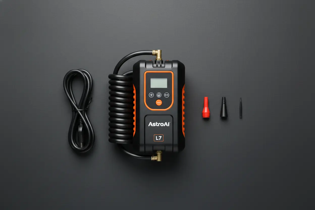 AstroAI L7 Tire Inflator Air Compressor with all accessories