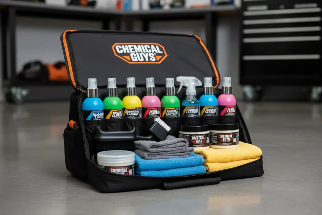 Chemical Guys Car Detailing Organizer Compartment with products