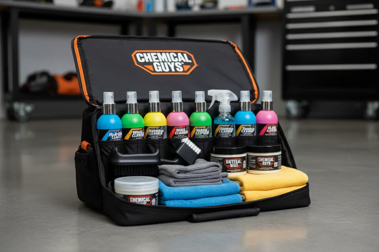 Chemical Guys Car Detailing Organizer Compartment with products