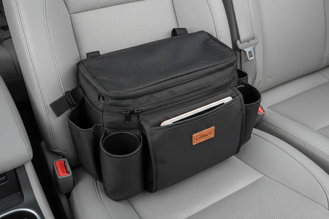 Ginsco car interior storage organizer material and compartments
