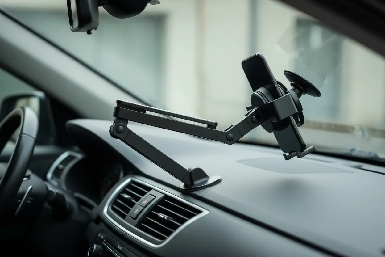 LISEN Car Phone Mount showing adjustable arm and rotation.
