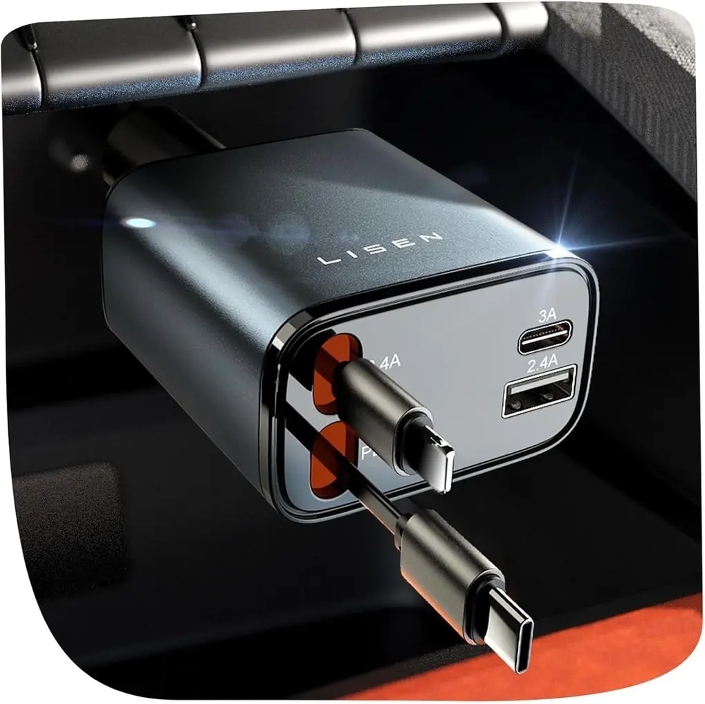 LISEN Ret retractable Car Charger grey in car console