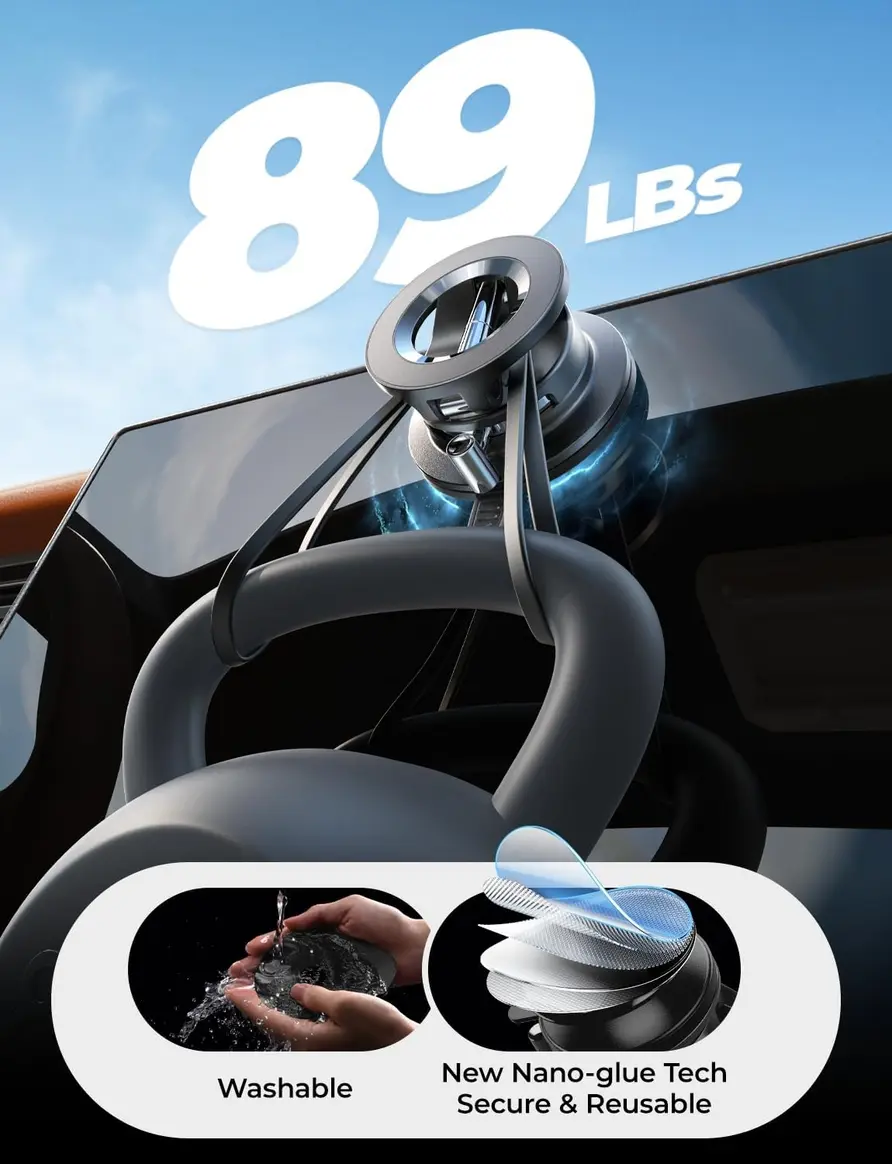 Close-up of LISEN Car Phone Holder Nano-Gel suction cup on textured dashboard
