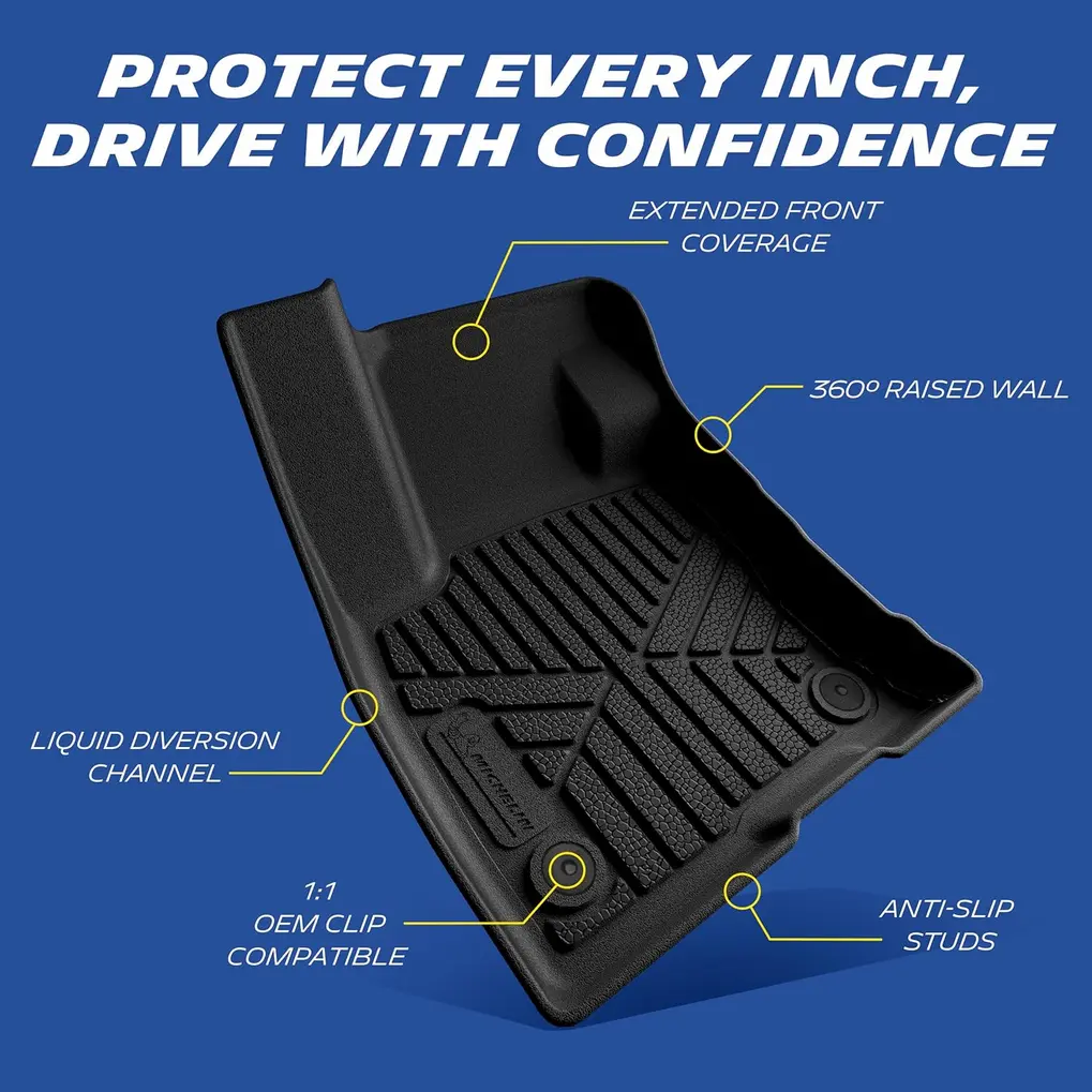 Close-up of Michelin floor mat's liquid diversion channels and raised walls