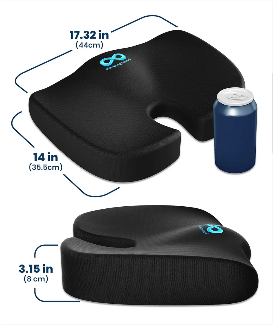 Close-up of the breathable mesh cover and zipper of the Everlasting Comfort Memory Foam Seat Cushion