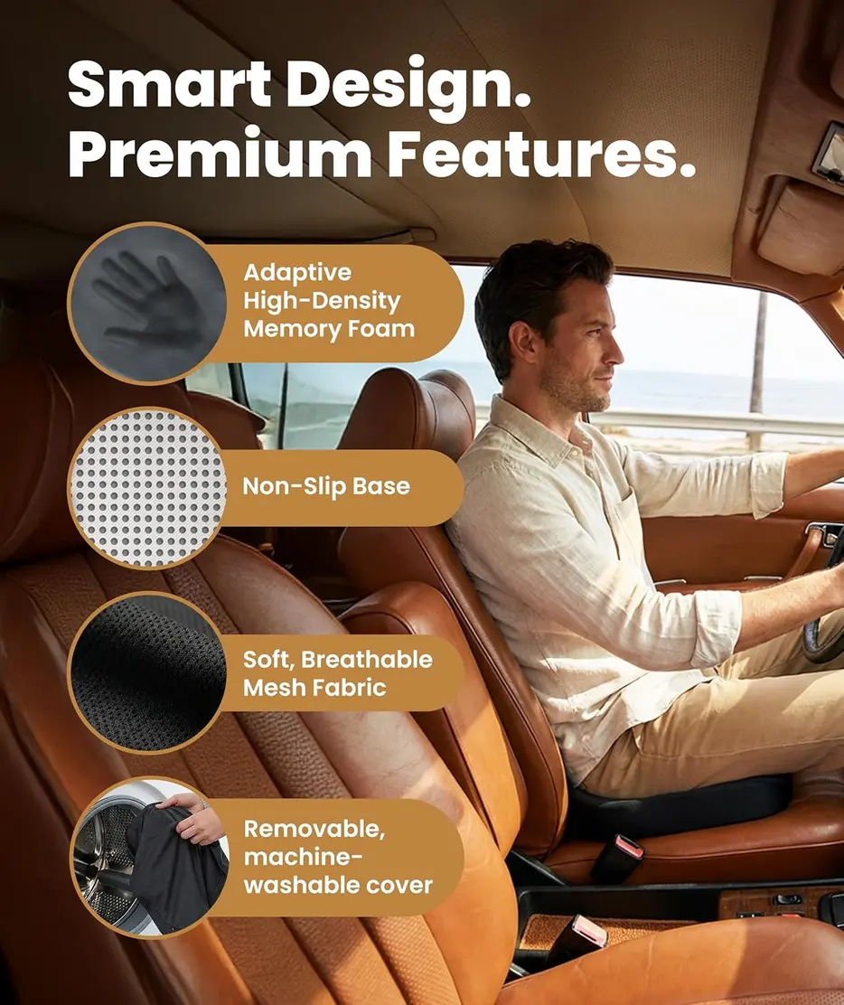 Everlasting Comfort Memory Foam Seat Cushion (Large) in a car driver's seat