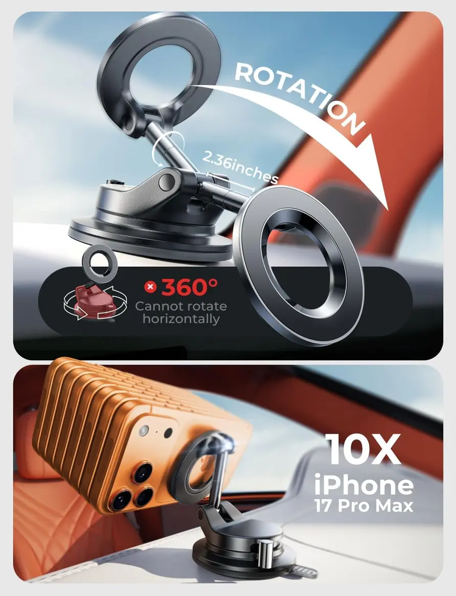 LISEN Car Phone Holder with iPhone demonstrating 180-degree rotation