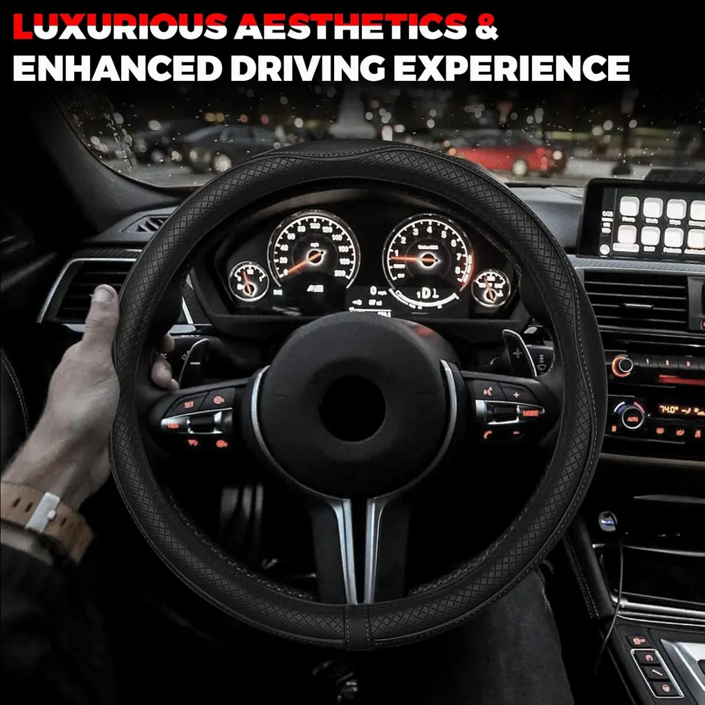 Steering wheel with Ouzorp cover installed next to a bare steering wheel