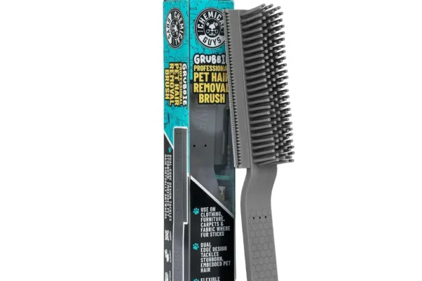 Chemical Guys Professional Rubber Pet Hair Removal Brush on a car seat