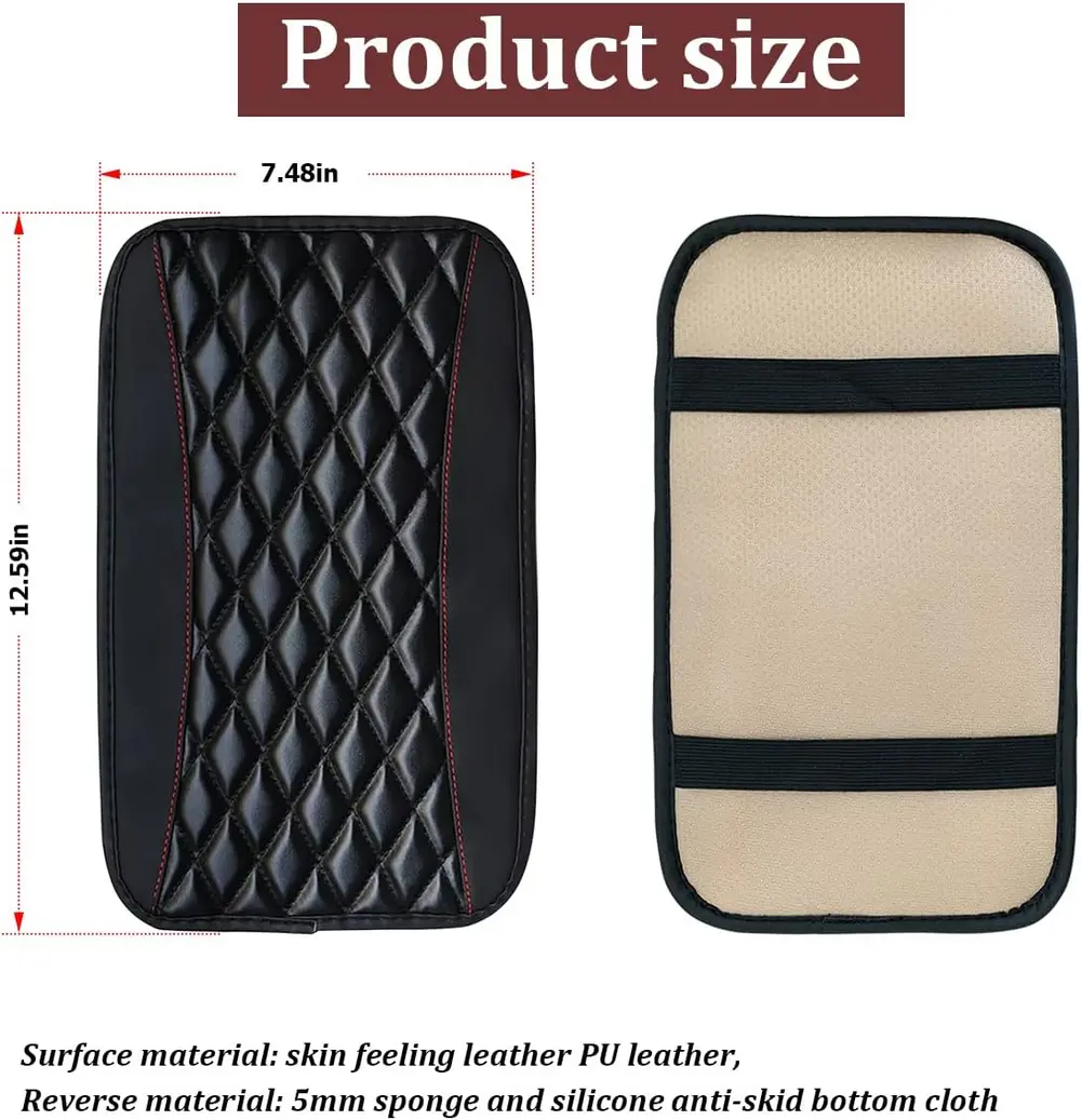 Close-up of the Moly Magnolia Car Center Console Cushion Pad showing its PU leather surface and anti-slip backing.