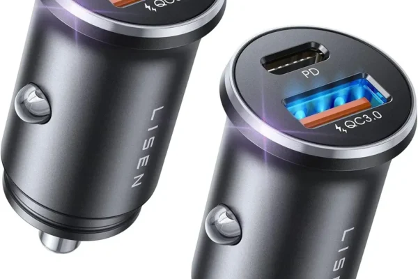 LISEN Car Charger USB C plugged into a car's cigarette lighter outlet
