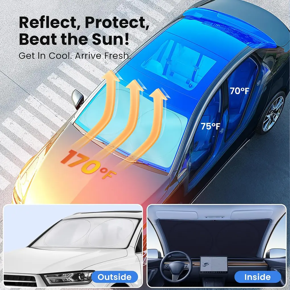 Magnelex Car Windshield Sunshade folded with its storage bag