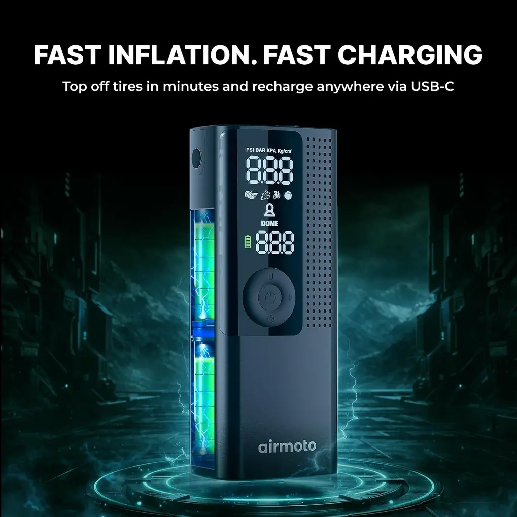Airmoto Portable Tire Inflator with all included attachments