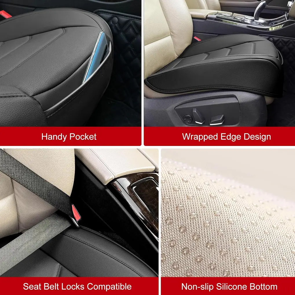 BOPUOVRE Car Seat Cover laid flat, showing its full wrap-around design and PU leather texture.