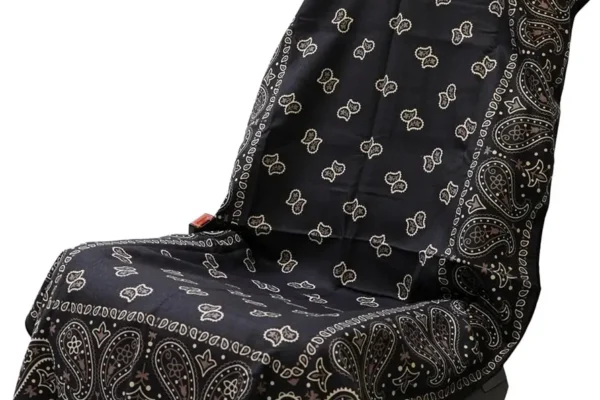 Sprints Athletic Running Towel in Paisley Probs color covering a car seat headrest