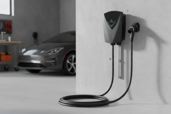A Lectron Nexus EV Charging Station installed in a home garage.